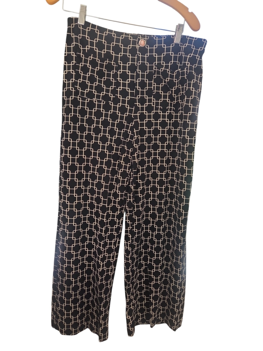 Jules & Leopold Black Cream Chain Link Wide Leg Pants
